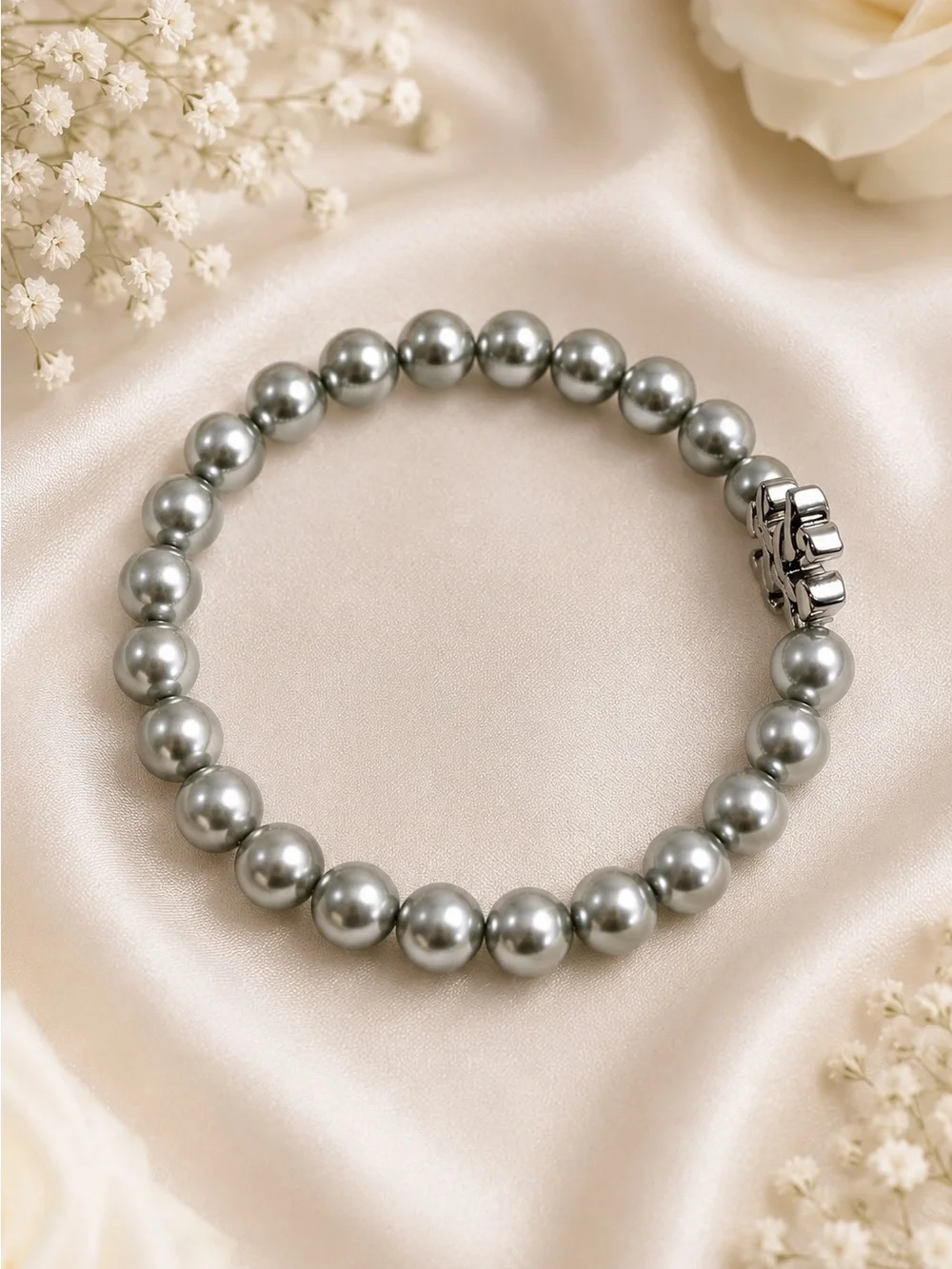Tory Burch Faux Pearl Stretch Bracelet in silver